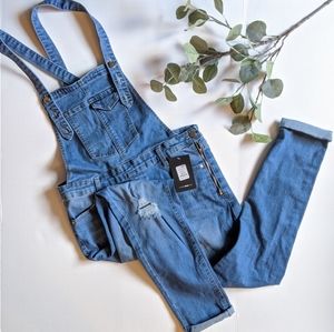 Distressed overalls